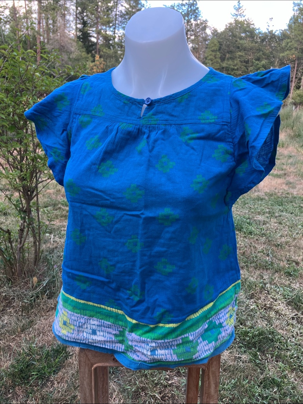 Boho 100% cotton double layered gauze,  blouse with ruffle sleeve